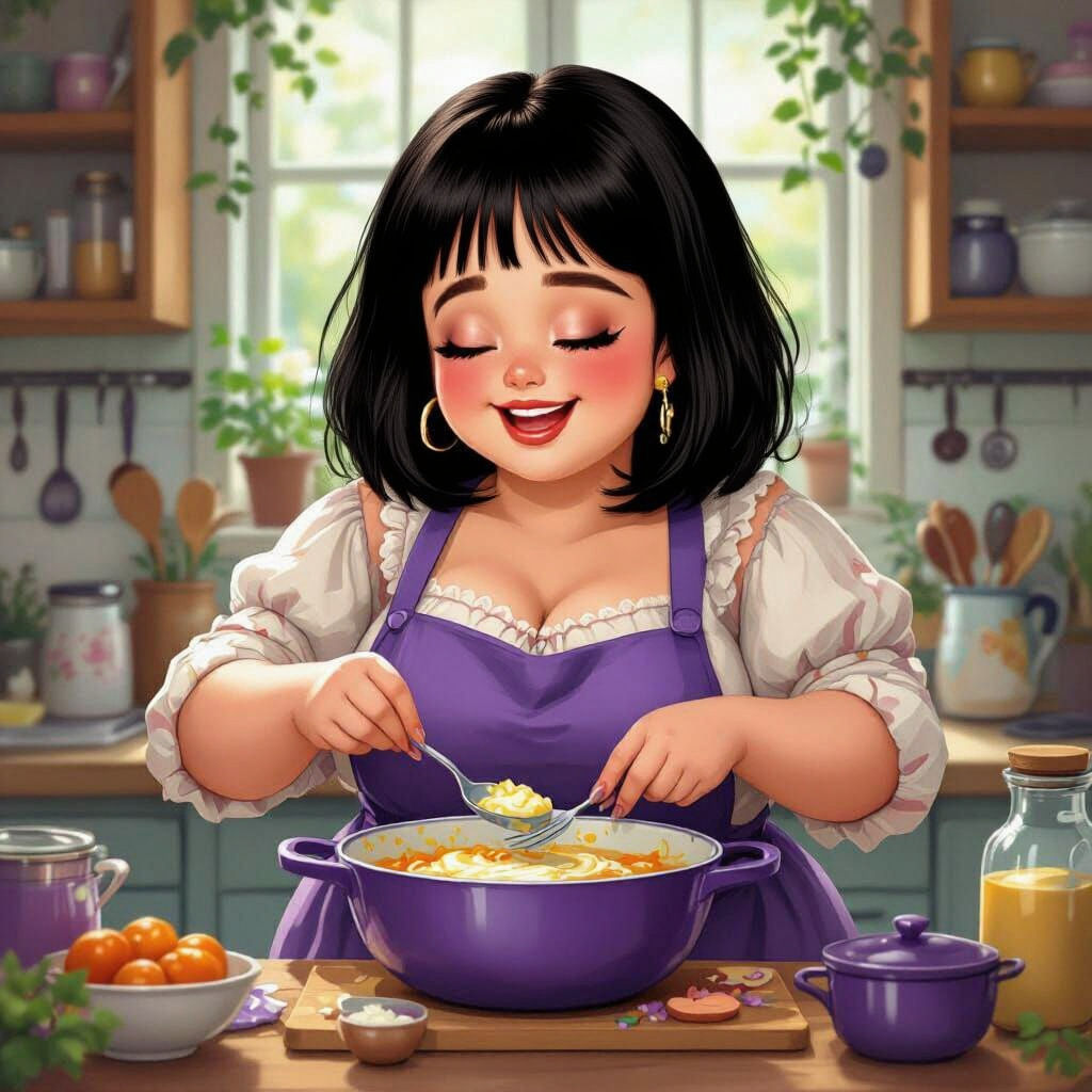 Chubby Girl's Purple-Infused Cooking Adventure
