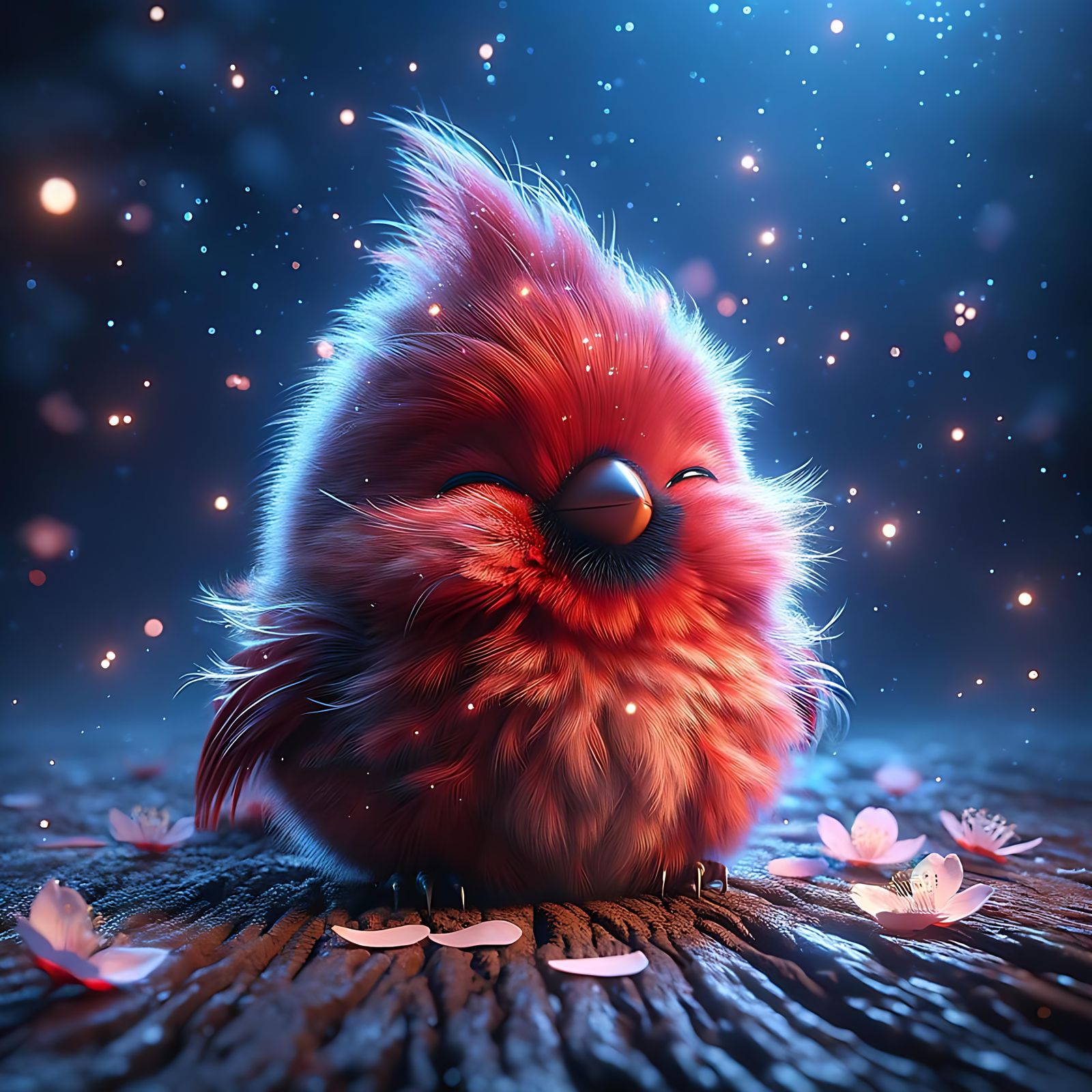 Adorable Red Cardinal in a Magical Night Scene