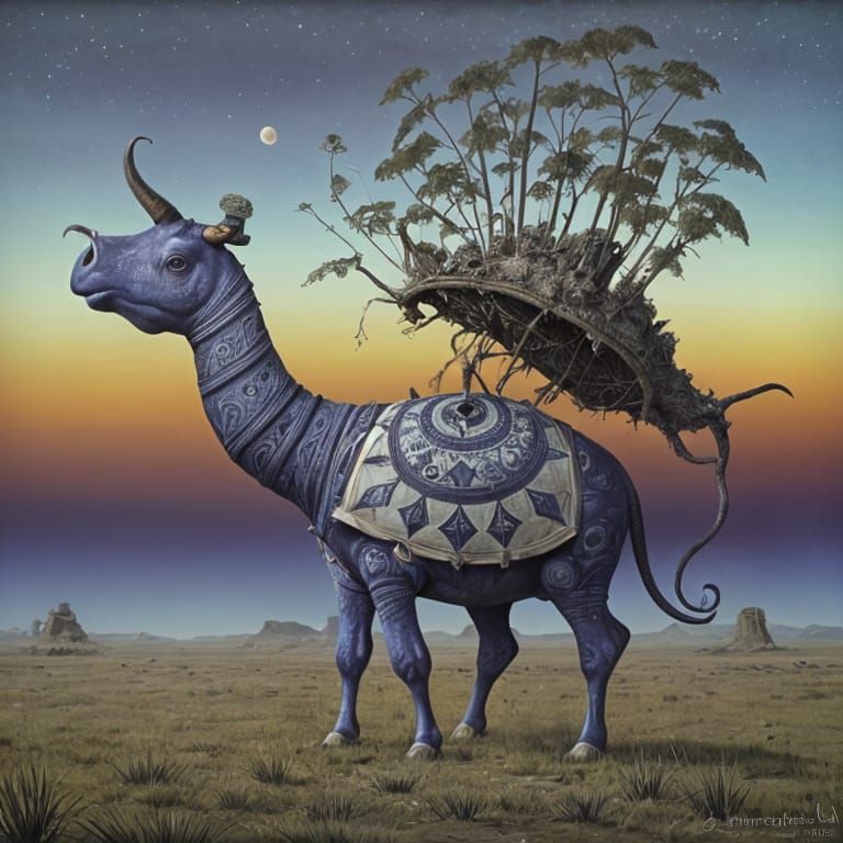 Ancient Snail-Cow in Alien Landscape