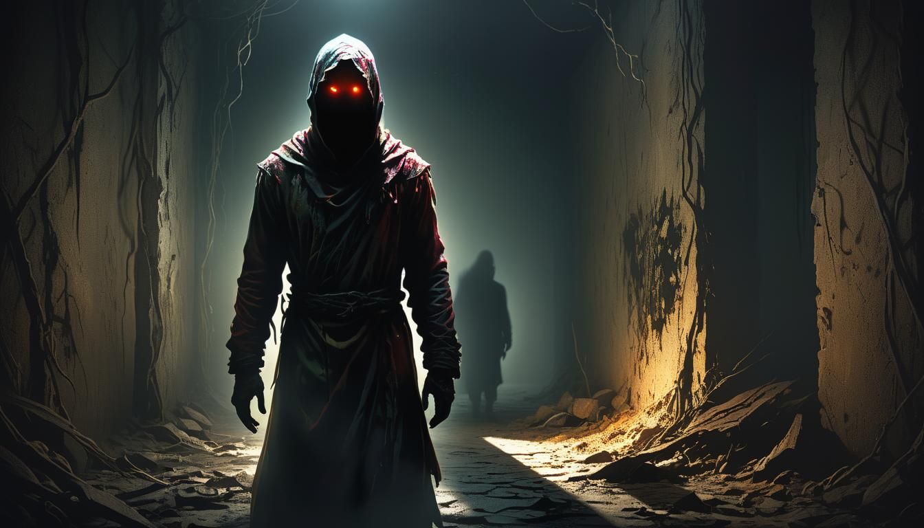 Dark Surreal Figure Emerges from Shadows