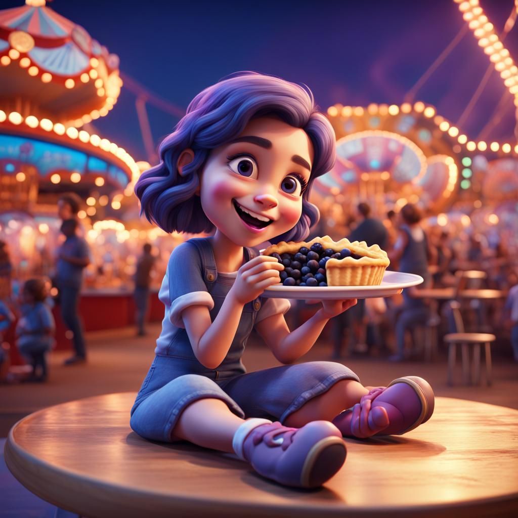 Girl Enjoys Pie at Funfair in 3D Style