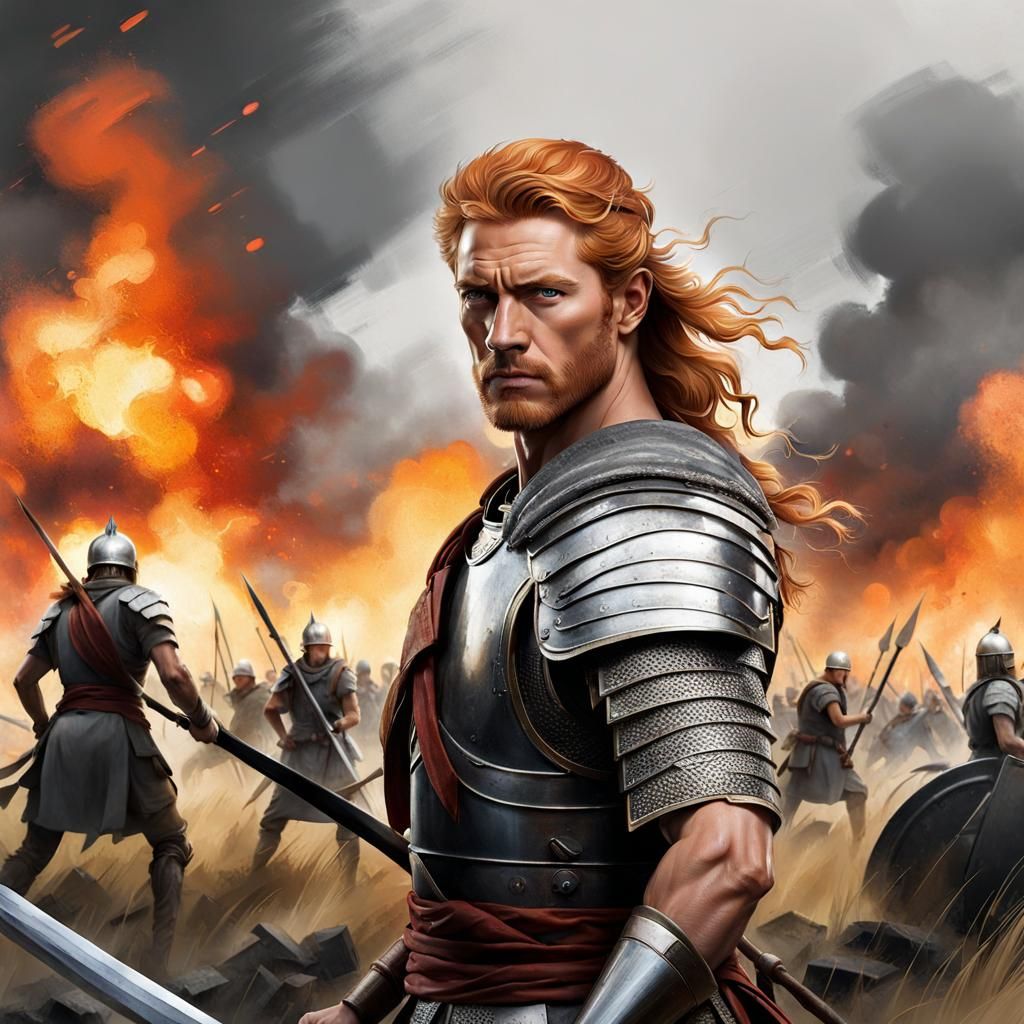 Weary Ginger Warrior Portrait in Abstract Style