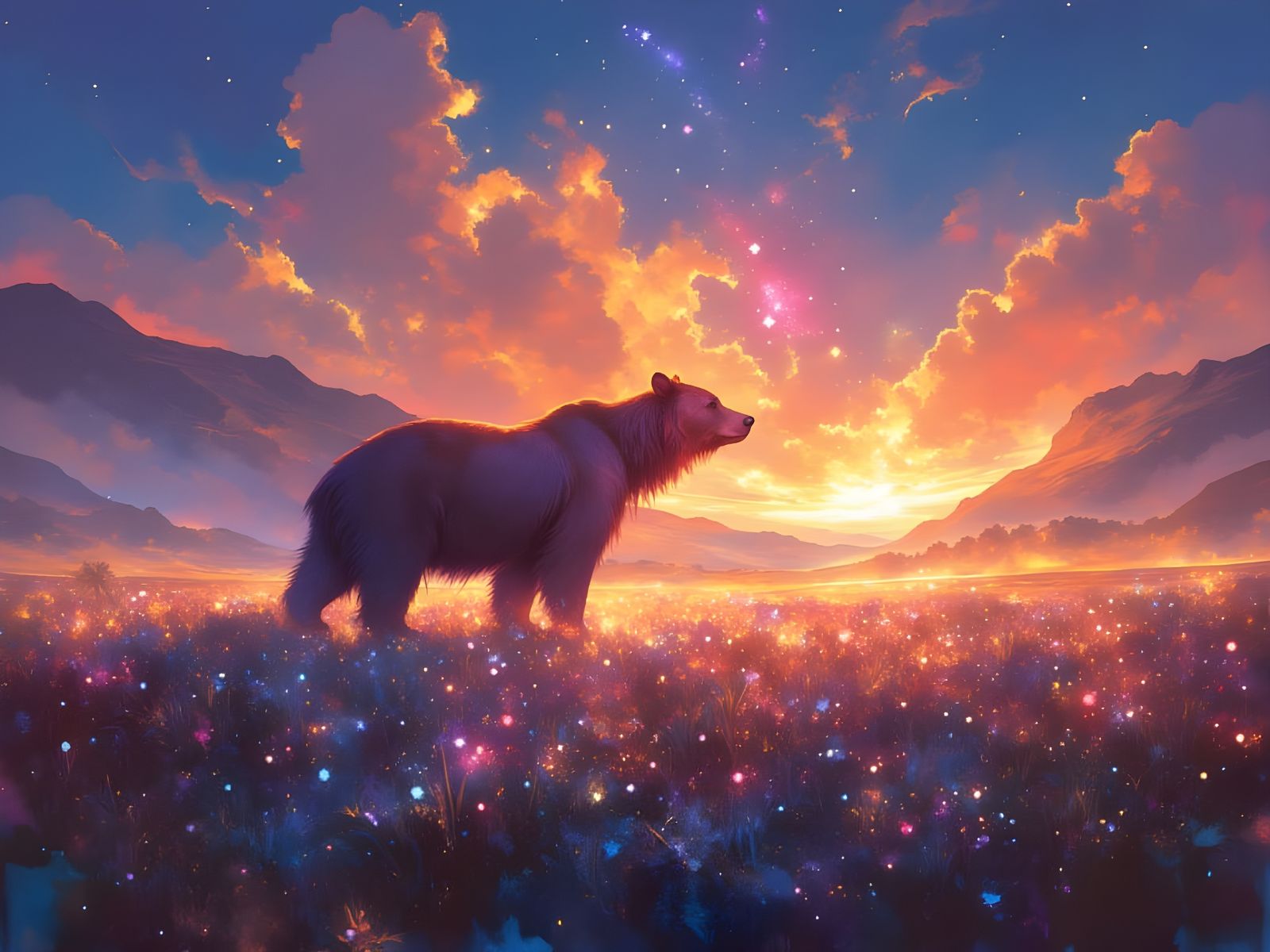 Vibrant Sunset Landscape with Magical Atmosphere