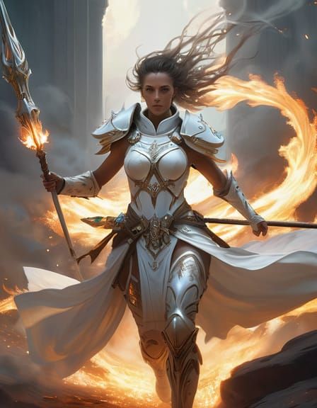 Female Battle Cleric in Dark Fantasy Style