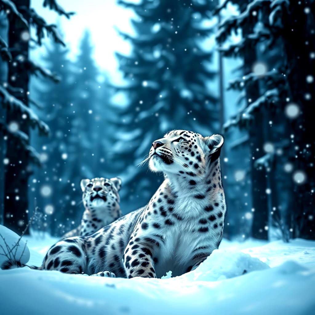 Snow Leopards in Majestic Winter Wonderland