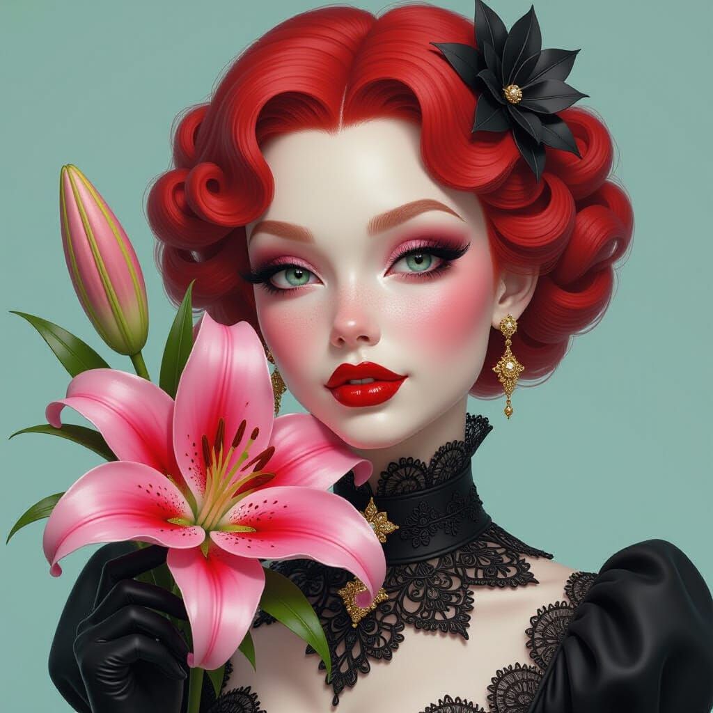 Albino Beauty with Lily in Baroque Style