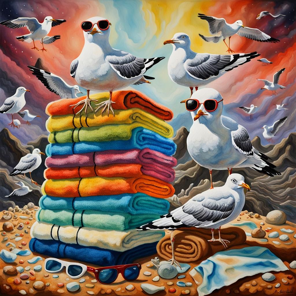 Surreal Galactic Seagulls in Wet Watercolour Style