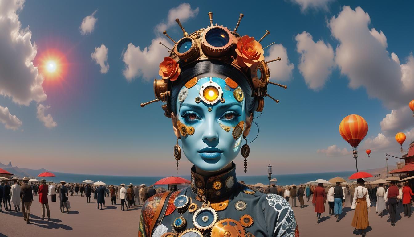 Steampunk AR Interface Projected Onto Woman in Fauvist Portr...