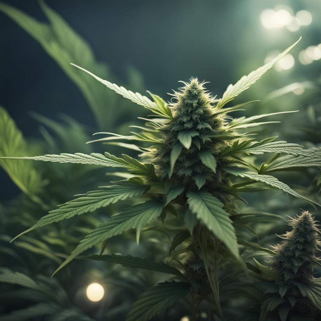 Gorgeous Cannabis Plant in Tropical Jungle: Photorealistic D...