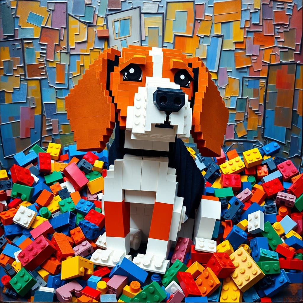 Lego Beagle in Neo-Impressionistic Style