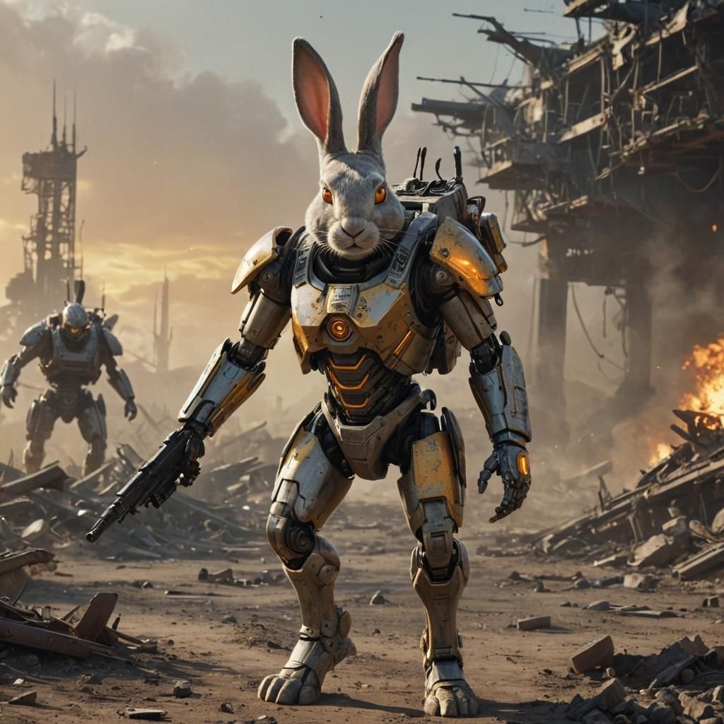 Cybernetic Rabbit Warrior on Battlefield