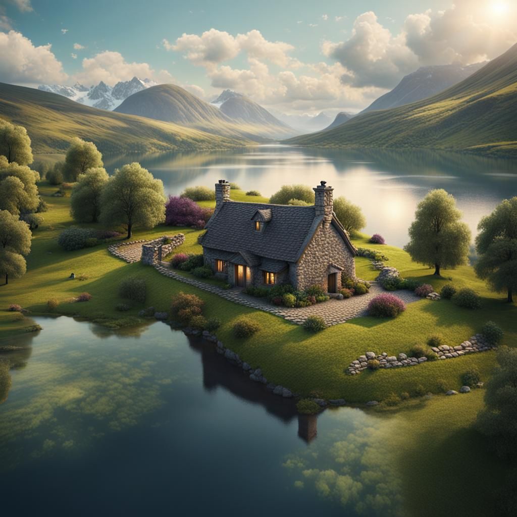 Stone Cottage by Lake in Peaceful Valley