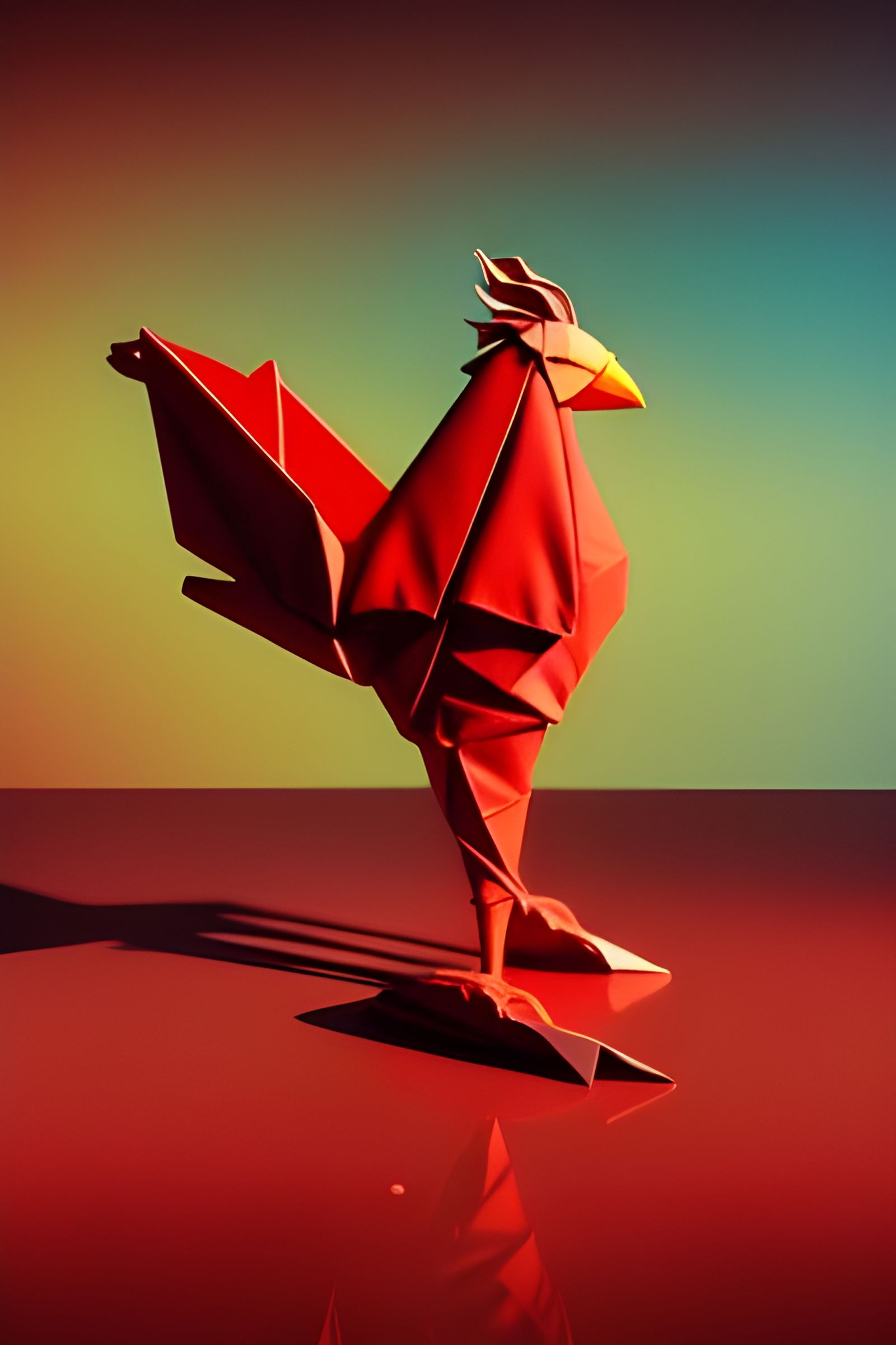 Elegant Origami Rooster in Surreal Style