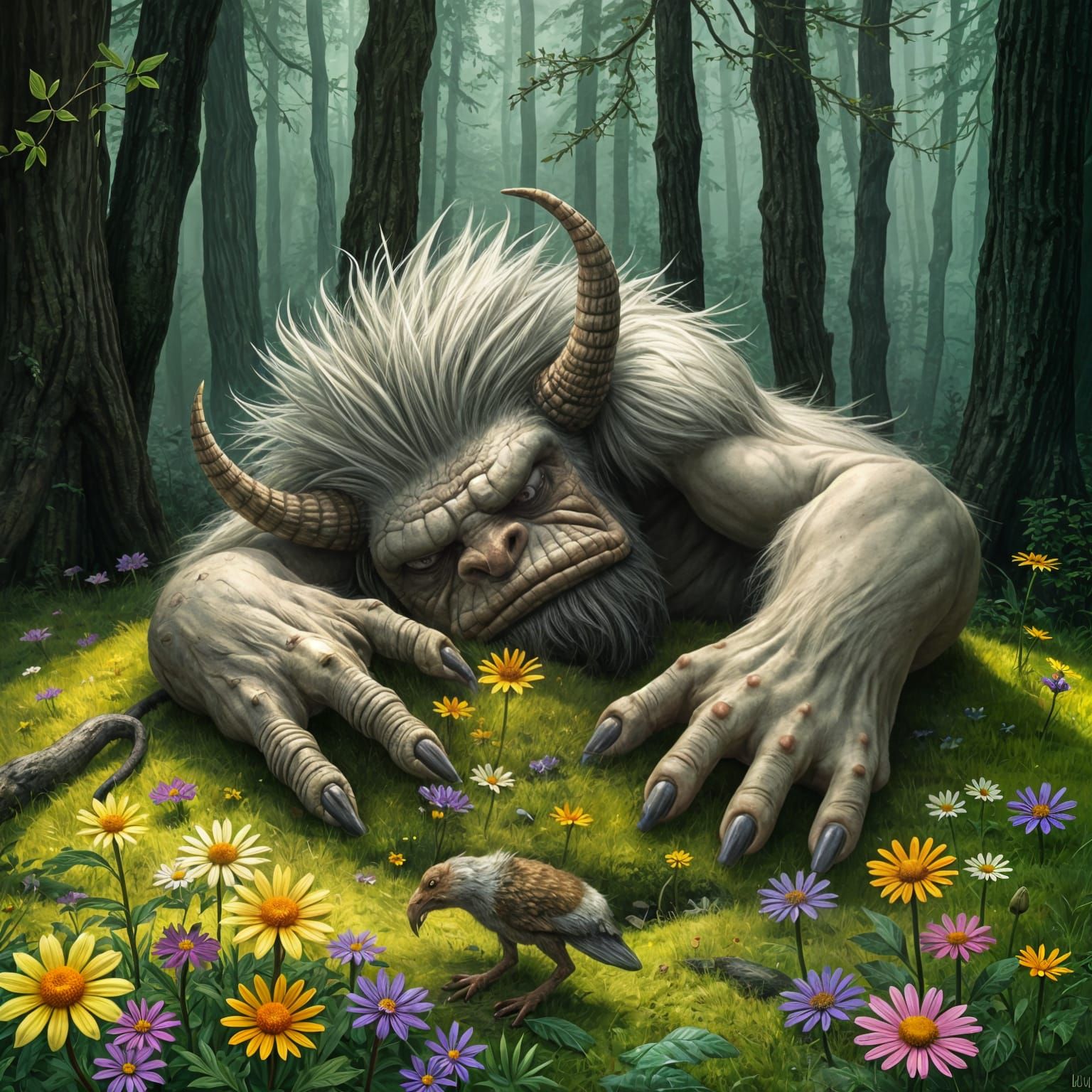 Giant Troll Hybrid in a Serene Forest Landscape