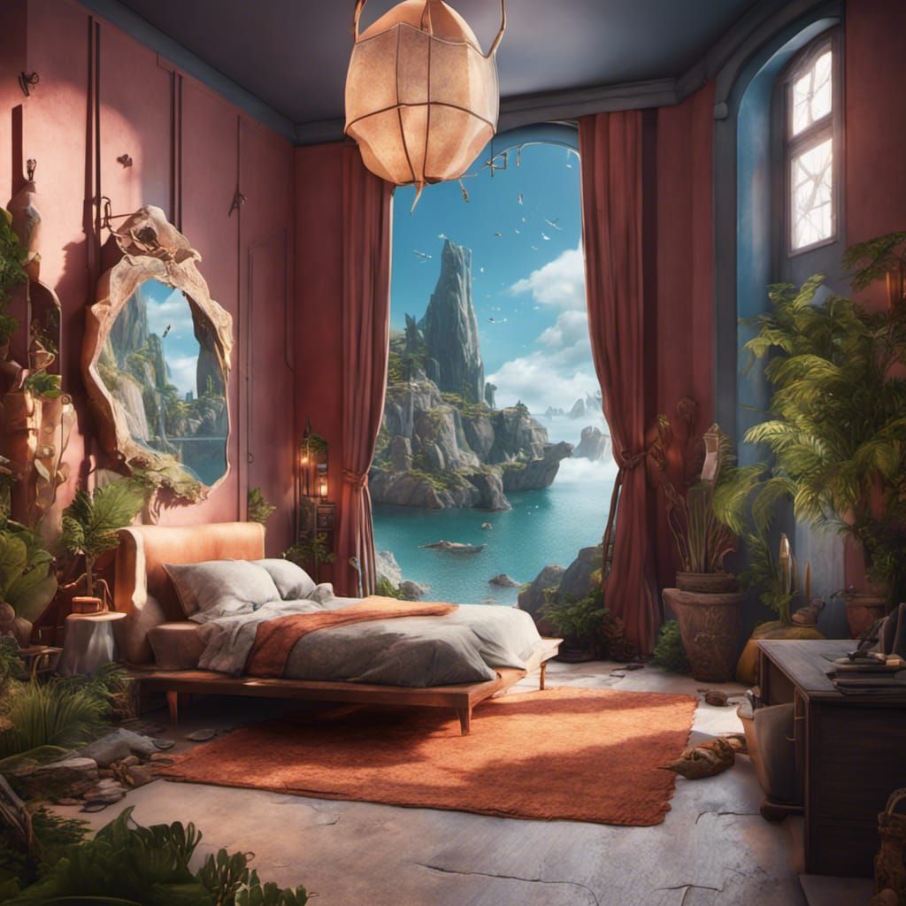 Miniature Cove Design in Bedroom: Detailed Matte Painting