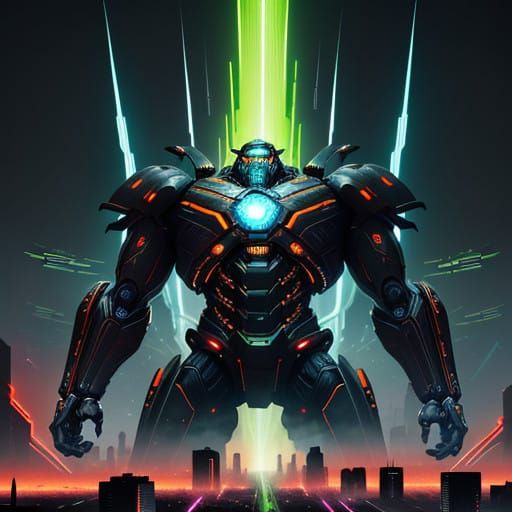 Gigantic Mecha Unleashes Infinite Energy Blasts Over a Ruine...