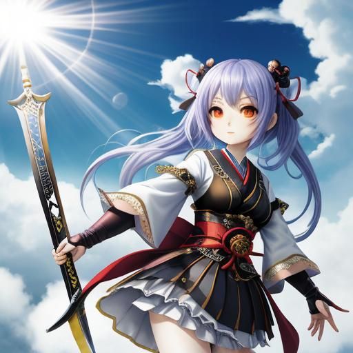 Chibi Gothic Girl with Swords in Divine Light
