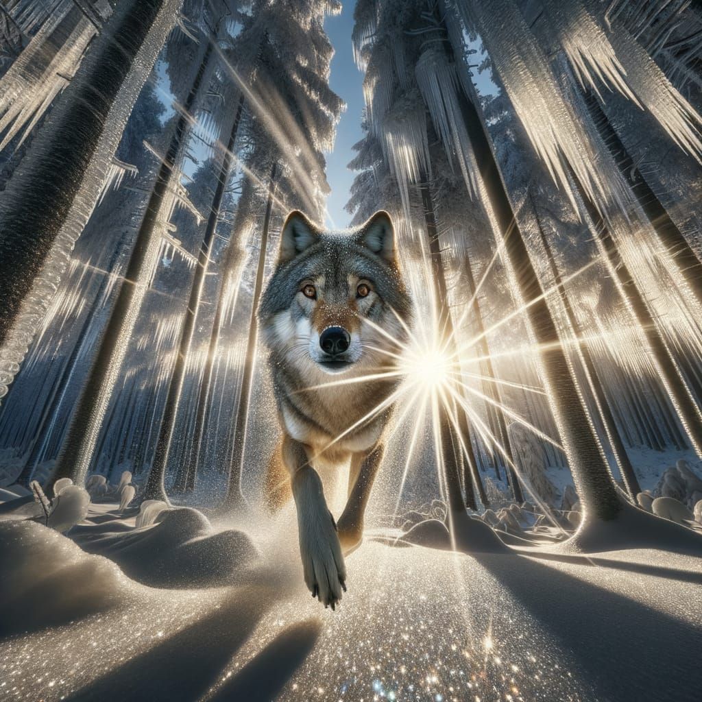 Gray Wolf Dashes Through Winter Woodland in Cinematic Low An...