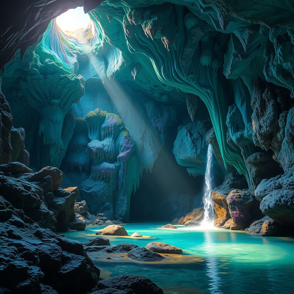 Surreal Cavern with Crystalline Formations
