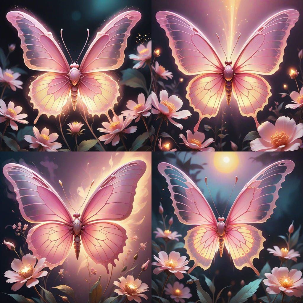 Glowing Pink Butterfly Under Nighttime Skies