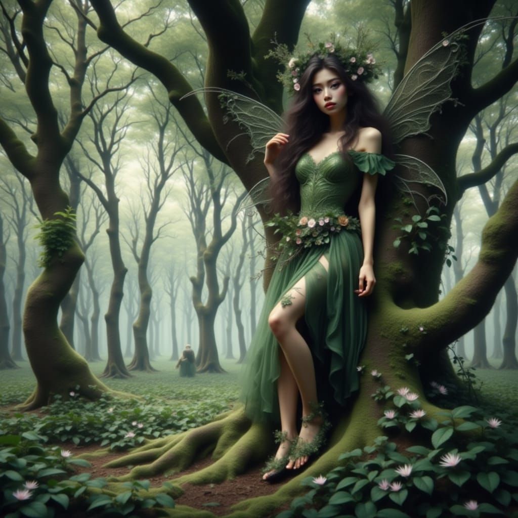Ethereal Forest Dryad with Leafy Attire