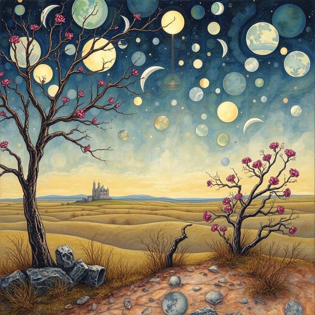 Ethereal Encaustic Dreamscape of a Flamboyant Poet