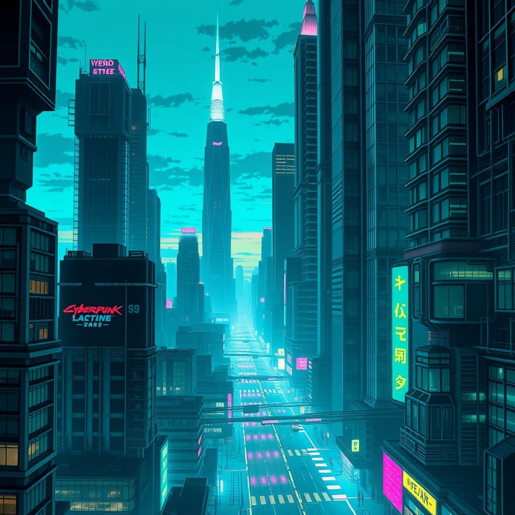 Cyberpunk Cityscape with Neon Lights in 8-bit Style