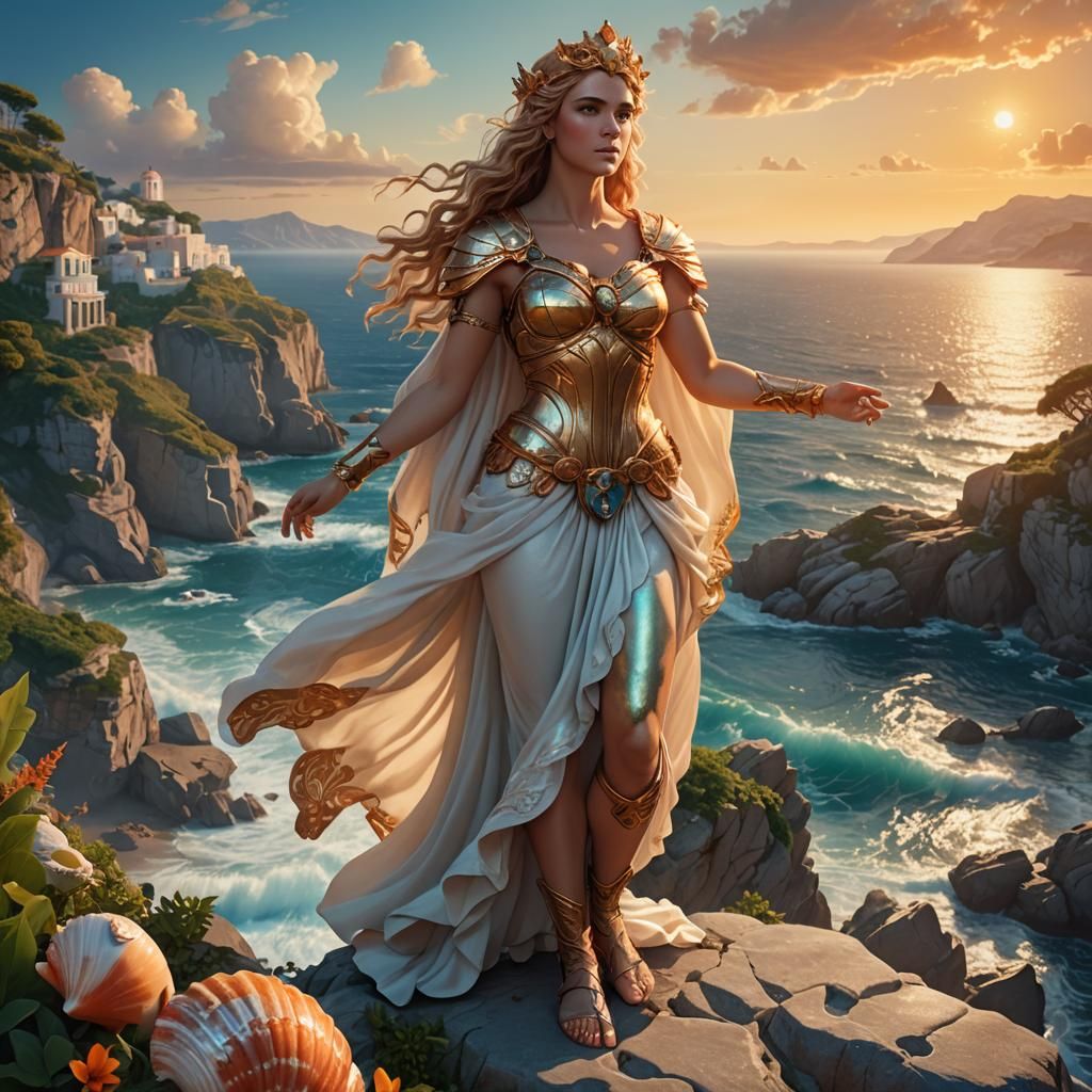 Aphrodite Goddess in Digital Matte Painting Style