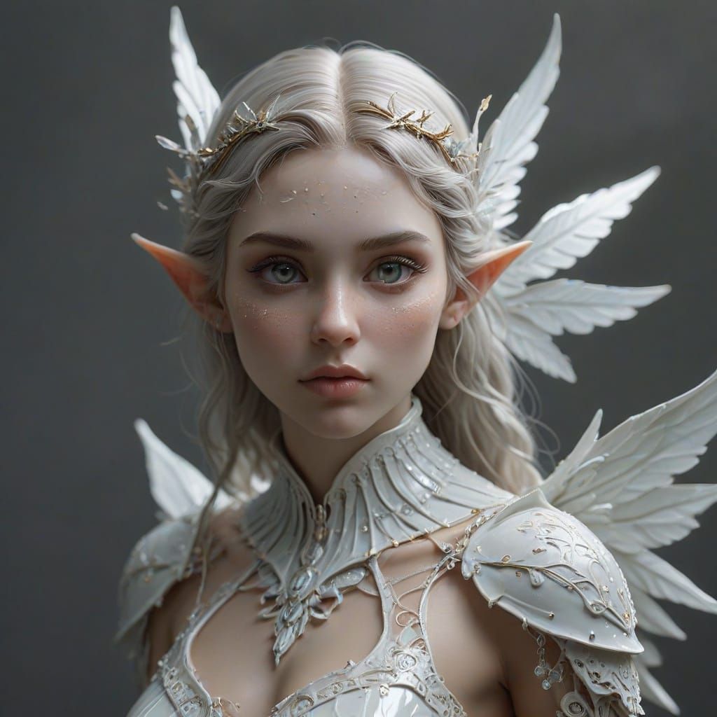Hyperrealistic Elf Girl Sculpture in Porcelain with Intricat...