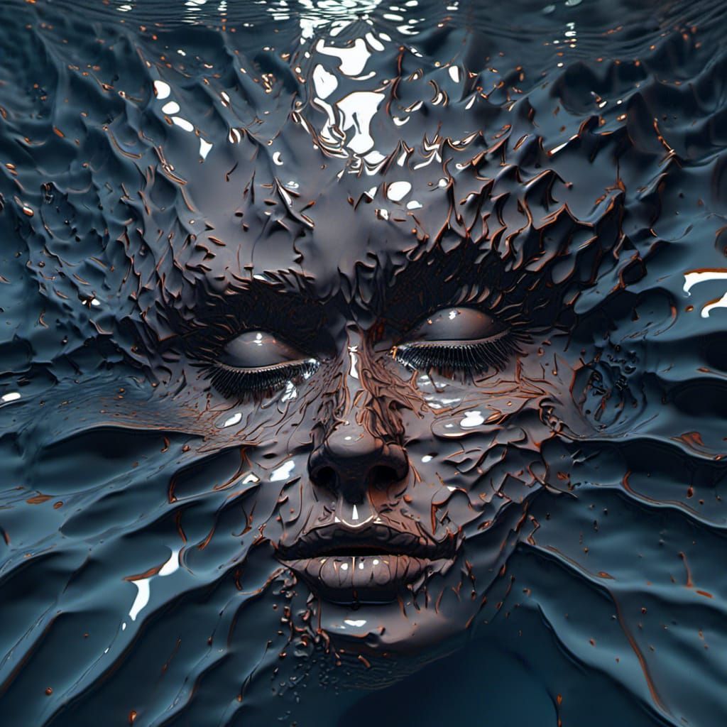 Monochromatic Fractured Face Undersea: Detailed Matte Painti...