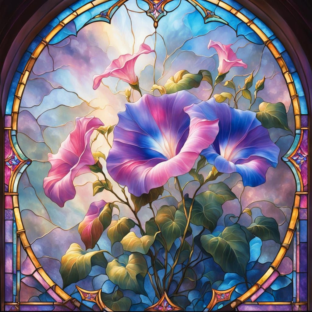 Ethereal Stained Glass Morning Glory Window
