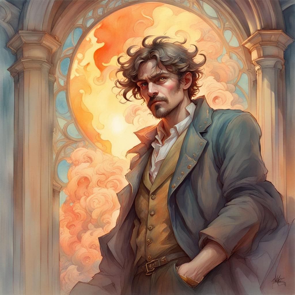 Cheerful Demon in Watercolor Gouache Style