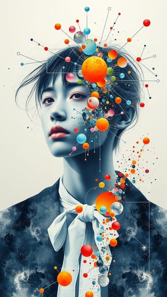 Human Molecule Portrait in Grotesquepunk Watercolor Style