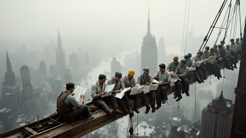 1930s Workers Share Lunch High Above Manhattan