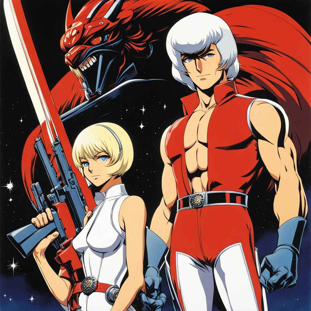 Anime Couple in 70s Red Line Style