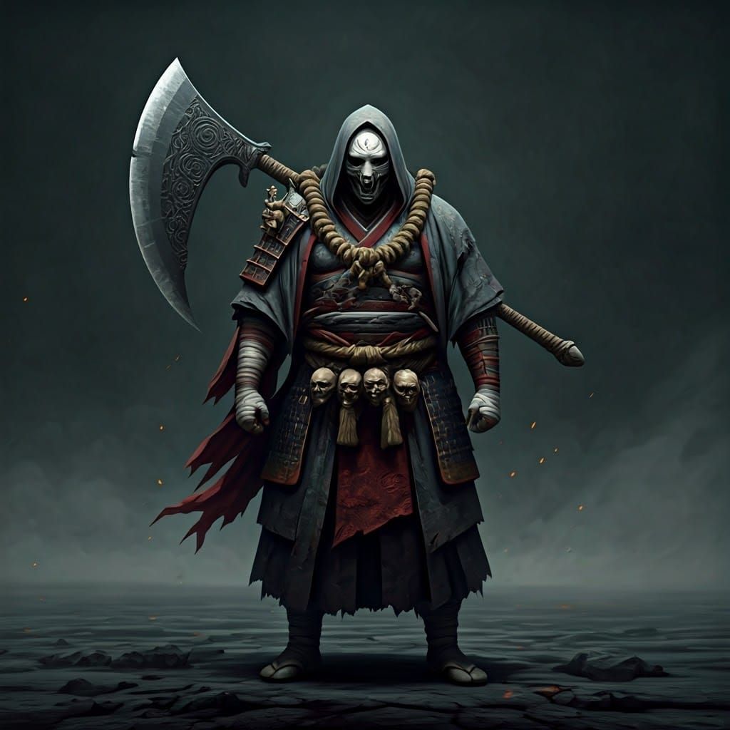 Imposing Warrior in Desolate Landscape