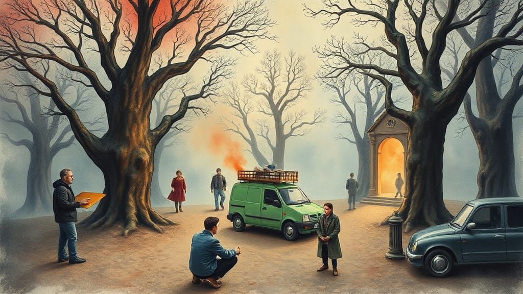 Fantasy World in Symmetrical Surreal Watercolor Style