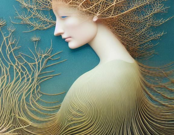 Woman in Mycelium Network: a Watercolor Dreamscape