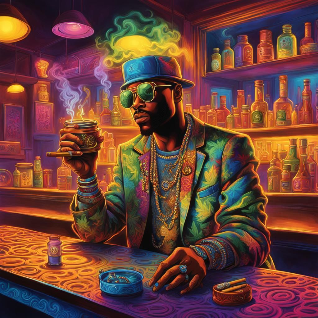 Psychedelic Pot Cigar Scene in Urban Style