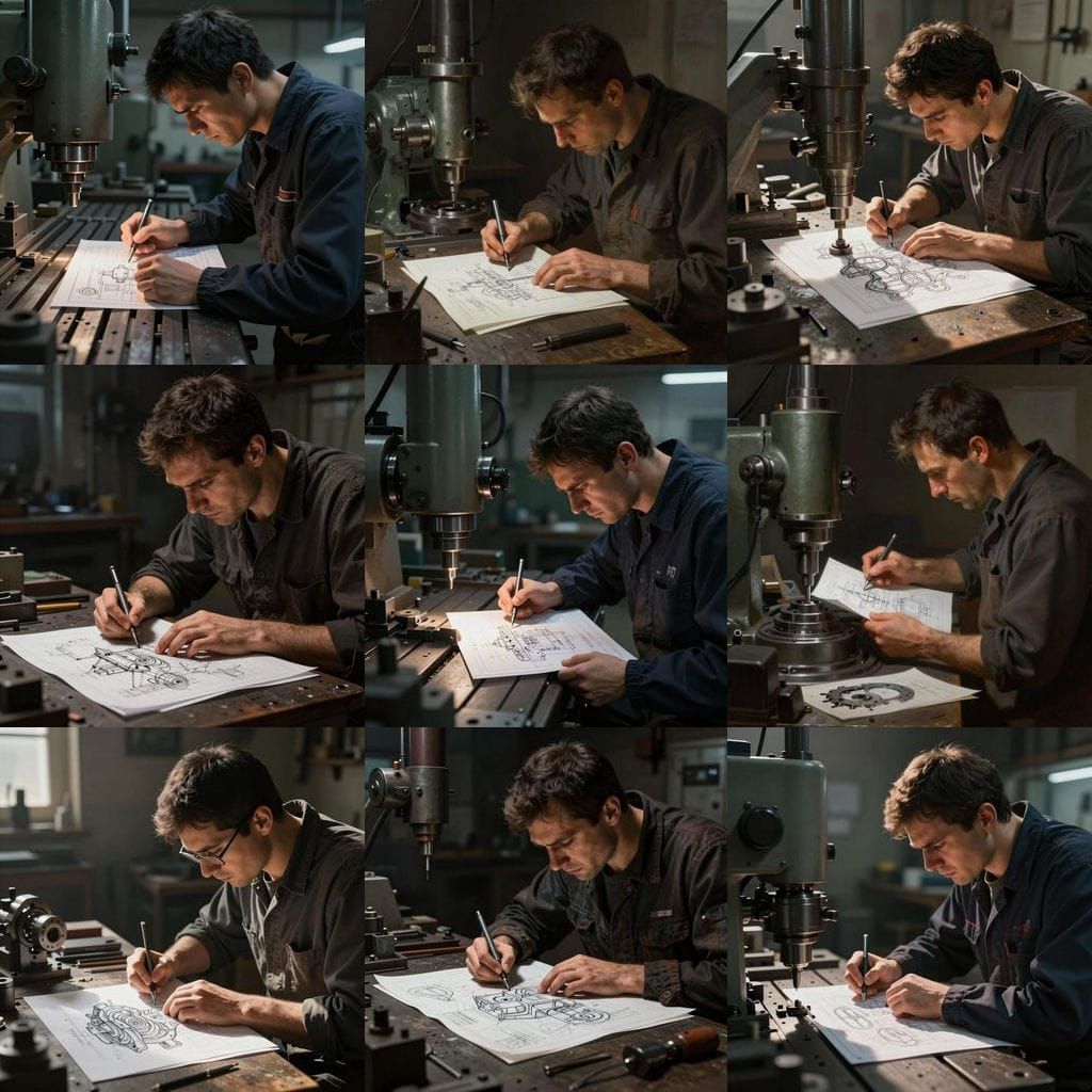 Milling Operator Studies Part Drawing in Dramatic Digital Ma...