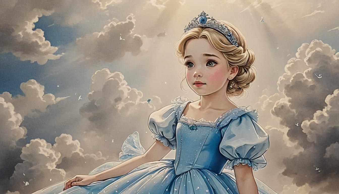 Ink Drawing: Baby Cinderella Princess in Sunshine