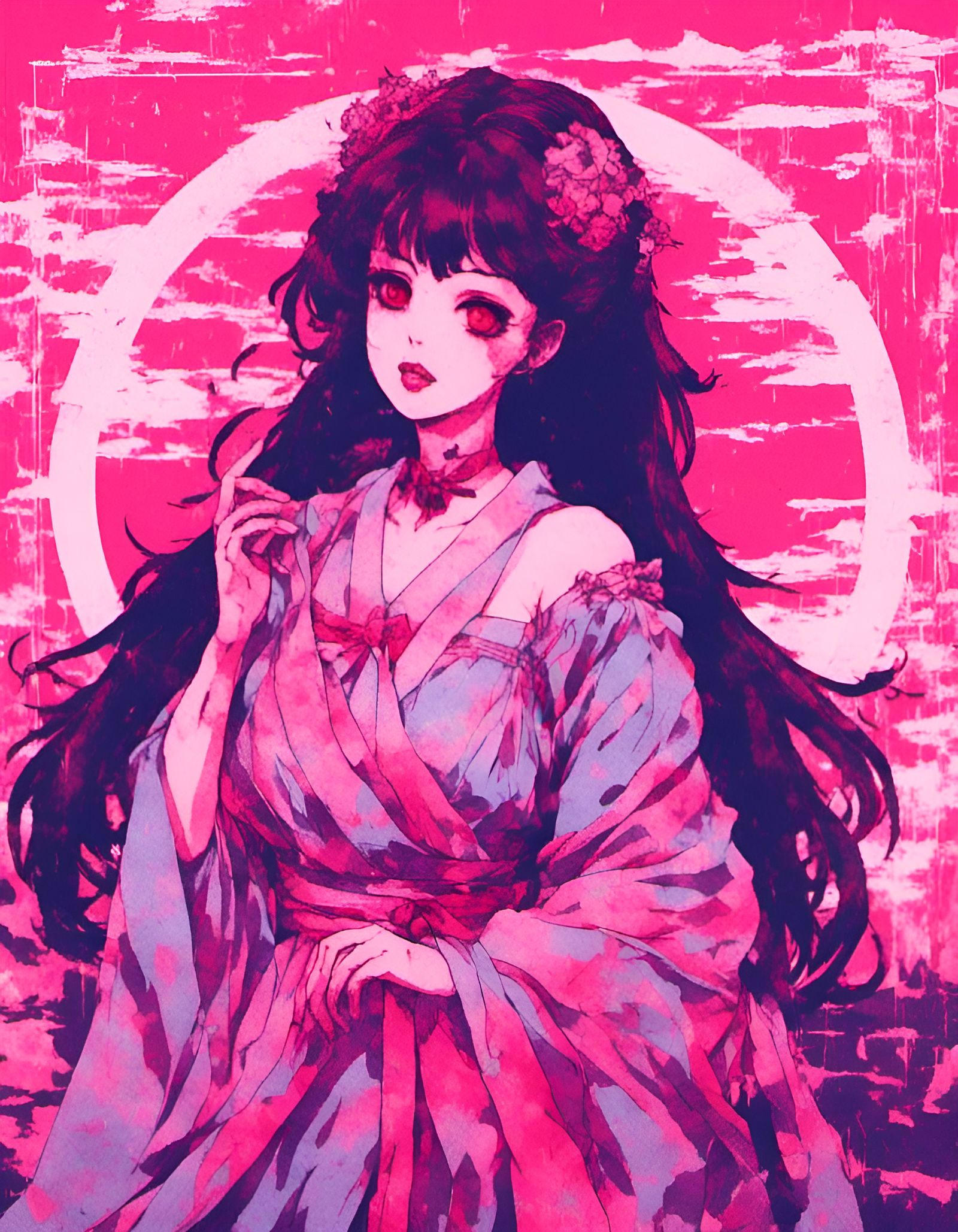 Vaporwave Japanese Vampire Princess in Macabre Style