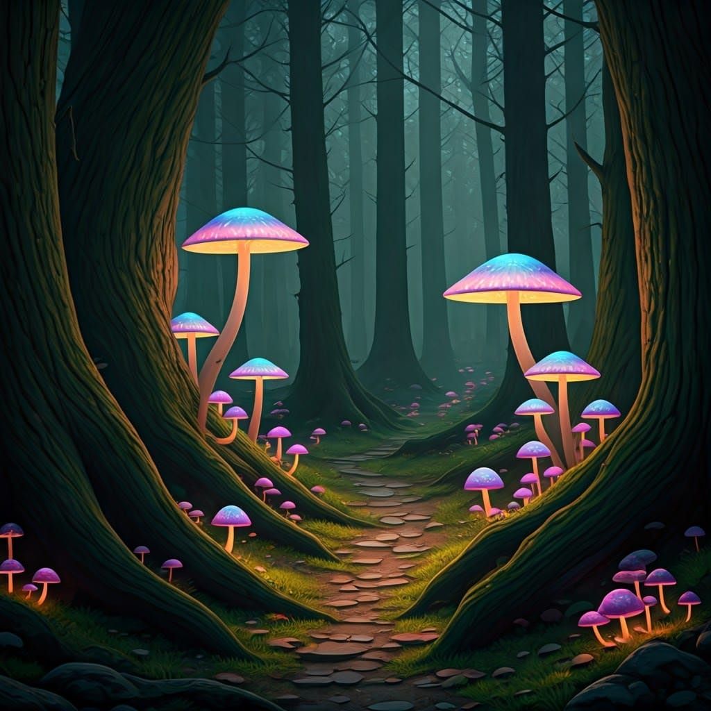 Ethereal Glow in Mystical Forest Landscape