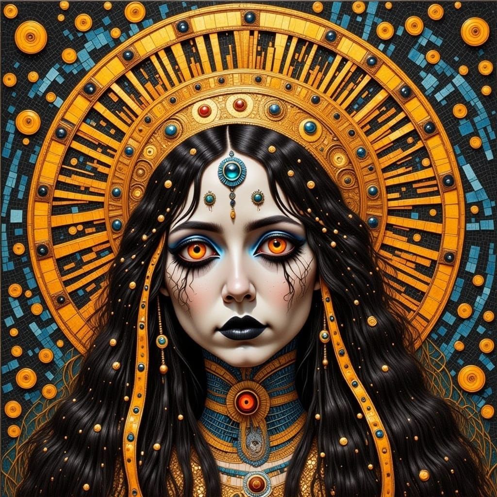 Mystical Witch Standing in a Tile Sunlit Scene