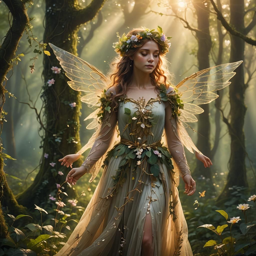 Ethereal Fae Woman in Forest Glade