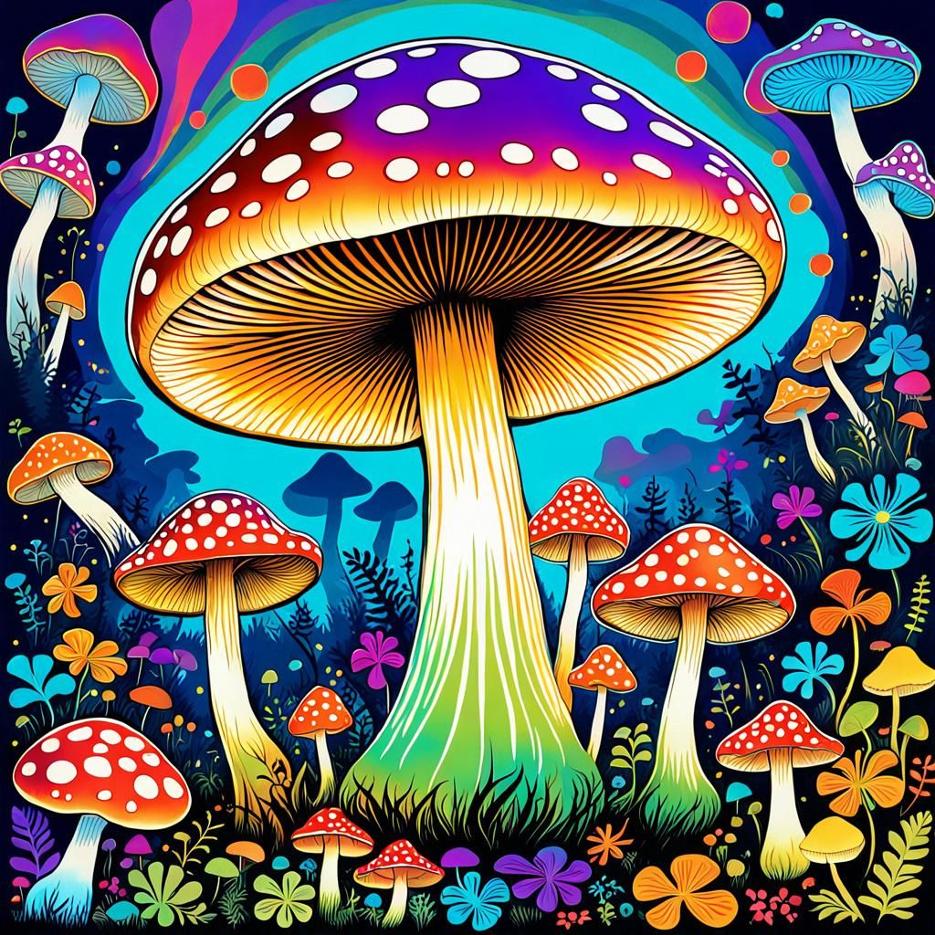 Psychedelic “GROOVY” mushroom poster