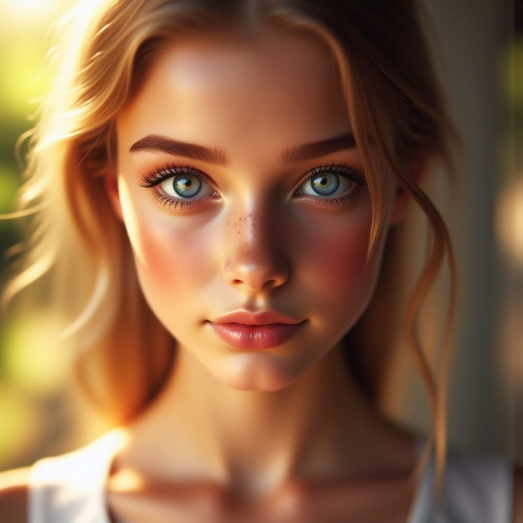 Hyperrealistic Portrait of Girl with Blue Eyes