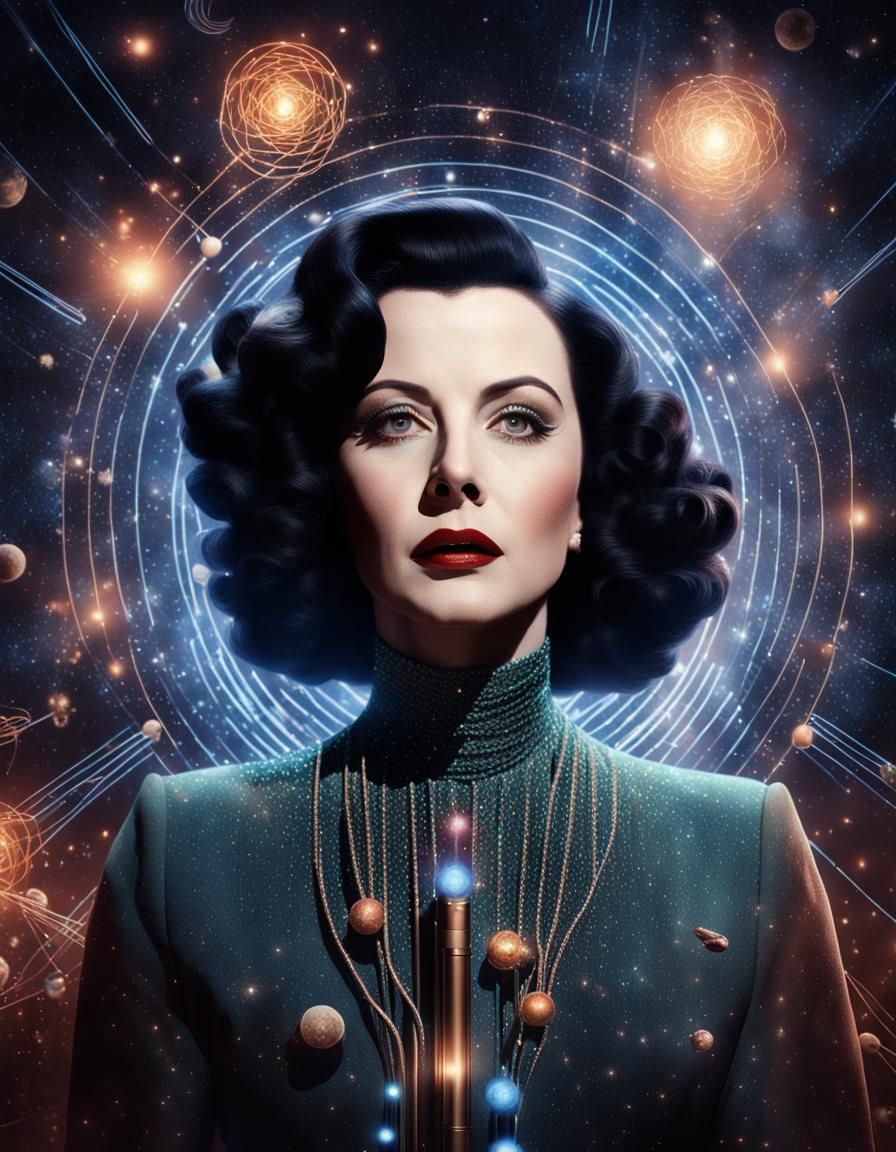 Hedy Lamarr Portrait with Electromagnetic Waves