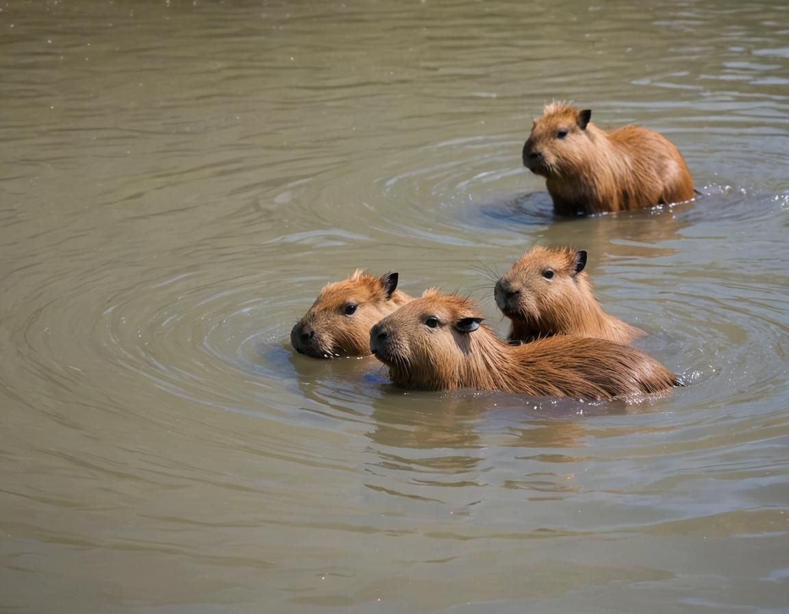Cute Capybaras Playing in Water
