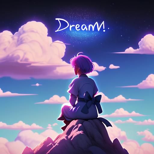 DREAM Spelled in Clouds with Anime Woman